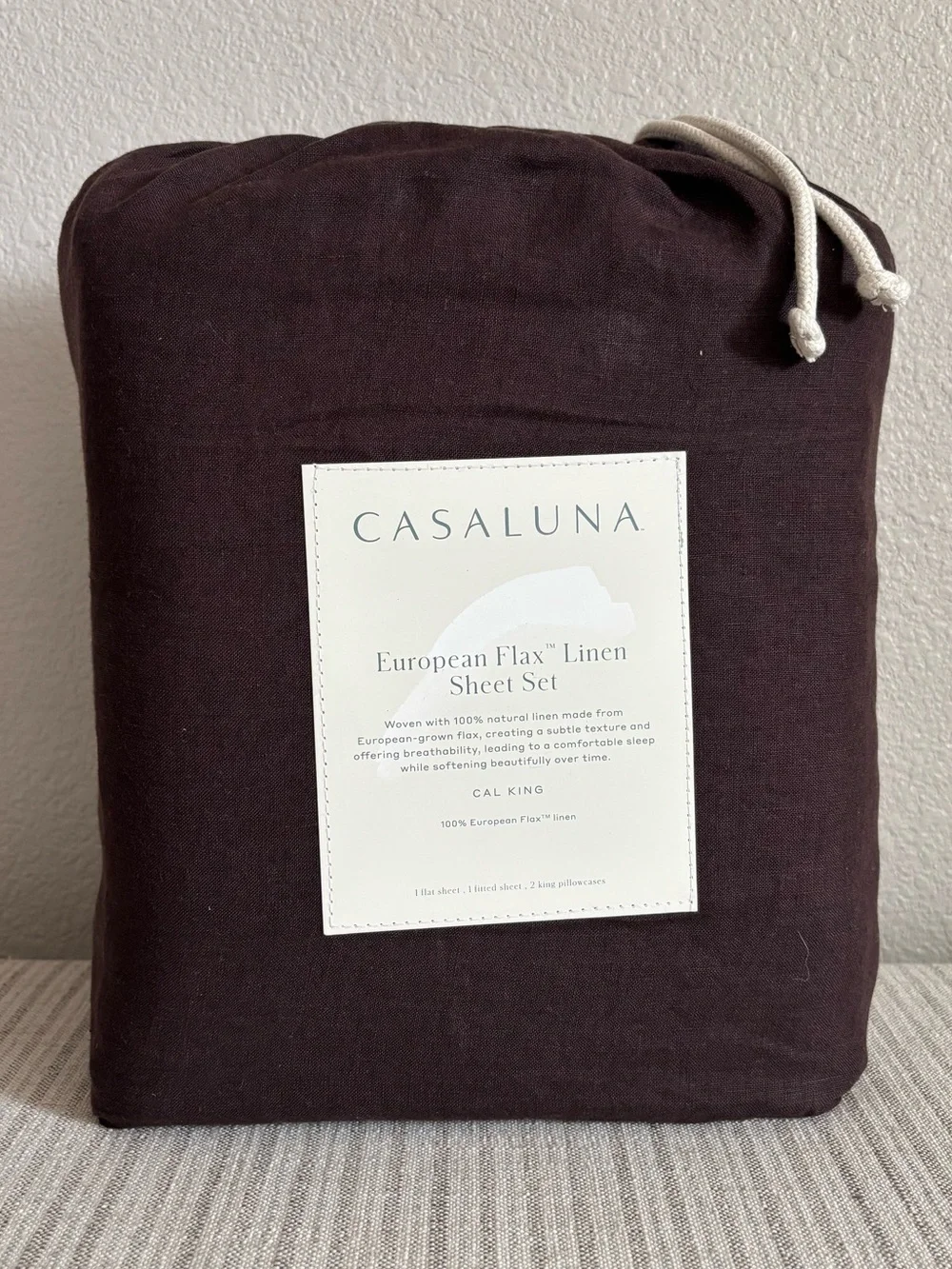 NWT California King 100% Linen Sheet Set Dark Fig - Casaluna